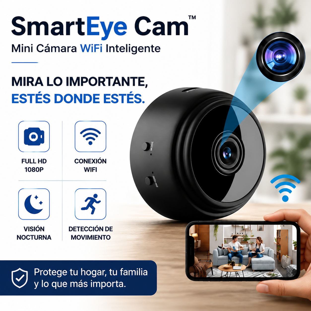Mini Cámara WiFi SmartEye Cam™ Full HD 1080P con Visión Nocturna y Detección de Movimiento